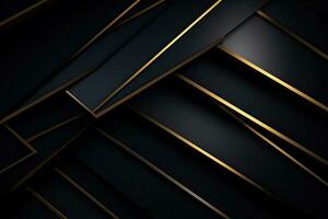 abstrakt svart bakgrund med gyllene rader. design element. 3d illustration, lyx abstrakt svart metall bakgrund med gyllene ljus rader. mörk 3d geometrisk textur, ai genererad foto