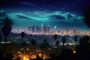 natt se av los angeles, Kalifornien, förenad stater av Amerika, los angeles på natt, ai genererad foto