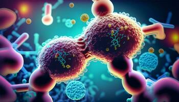 förstorade molekyl strukturera ai generera av bakterie orsakar sjukdom på lysande bakgrund foto