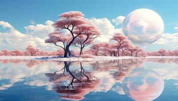 cirkulär harmoni strukturera mitt i rosa moln ai genererad foto