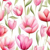 vattenfärg sömlös mönster av rosa tulpaner. bakgrund, tyg, förpackning, födelsedag, bröllop skriva ut foto