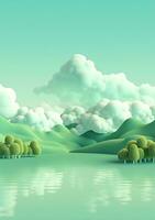 tecknad serie stil landskap med gräs och moln ai genererad foto