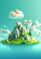 tecknad serie stil landskap med gräs och moln ai genererad foto