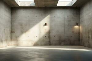 interiör av modern loft med betong golv och panorama- fönster. generativ ai foto