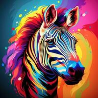 målning av en flerfärgad zebra. abstrakt målning för interiör dekoration i en modern stil med kaotisk stroke och stänk. genererad förbi artificiell intelligens foto