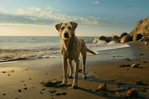 expansiv hund strand. generera ai foto