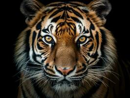 stänga upp detaljerad porträtt av tiger ansikte, generativ ai foto