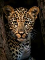 stänga upp porträtt av leopard. generativ ai foto