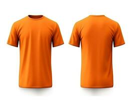 enkel orange t-shirt attrapp design. främre och tillbaka se. generativ ai foto
