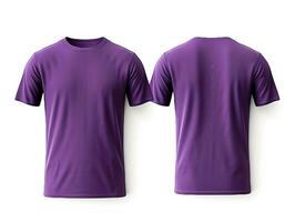 enkel lila t-shirt attrapp design. främre och tillbaka se. generativ ai foto