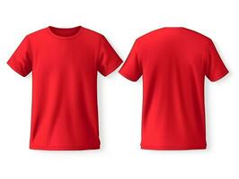 enkel röd t-shirt attrapp design. främre och tillbaka se. generativ ai foto