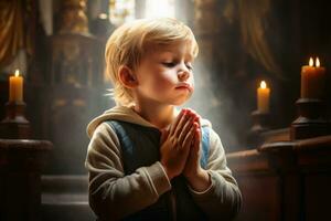 en små barn bön- till god.ai generativ foto
