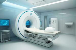 en modern medicinsk rum med en magnetisk resonans scanner.ai generativ foto