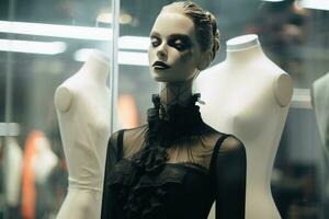 sensuell mode på en mannekäng visas i en affär window.ai generativ foto