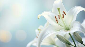 vit lilja med suddig bakgrund, ai genererad foto