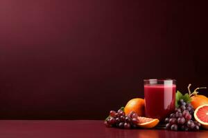 frukt juice på en vinröd bakgrund, ai genererad foto
