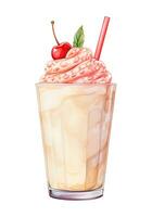 vattenfärg teckning, milkshake i en glas glas. illustration i årgång stil. ai genererad foto