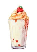 vattenfärg teckning, jordgubb milkshake i en glas glas. illustration i årgång stil. ai genererad foto