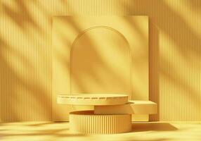 abstrakt exotisk gul minimal modern podium plattform för produkt visa monter presentation reklam med dekorationer 3d tolkning foto