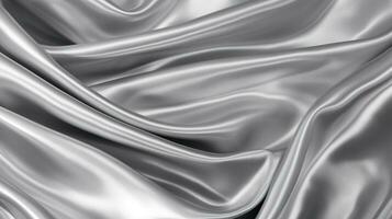 stänga upp av silver- silke bakgrund, abstrakt vit trasa tyg Vinka, generativ ai foto