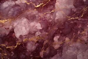 marmor granit mörk rosa och vit med guld textur. bakgrund vägg yta sömlös mönster grafisk vinröd, körsbär, rubin golv keramisk disken textur sten ai generativ foto
