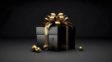 svart och guld gåva låda, en lyxig och elegant närvarande foto