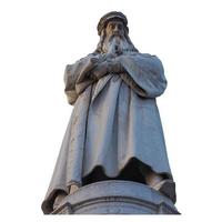 Leonardo da Vinci -monumentet i Milano isolerat över vitt foto