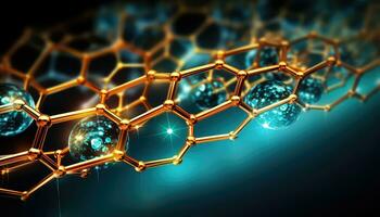 faller metall atomer träffa hexagonal rutnät ai genererad foto