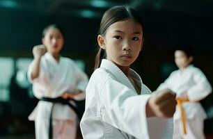 ung flicka karate. generera ai foto
