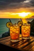 rom cocktails utsikt en fängslande karibiska solnedgång isolerat på en vit bakgrund foto