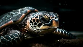en långsam, under vattnet sköldpadda simmar i de blå hav genererad förbi ai foto