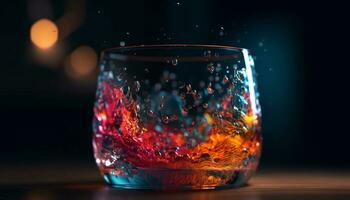 alkohol dryck flytande, stänga upp bar, natt whisky dricka glas tabell genererad förbi ai foto