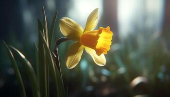 en vibrerande gul blomma huvud blommar i de sommar äng genererad förbi ai foto