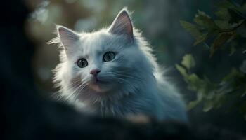 söt kattunge Sammanträde utomhus, ser på kamera med skön päls genererad förbi ai foto