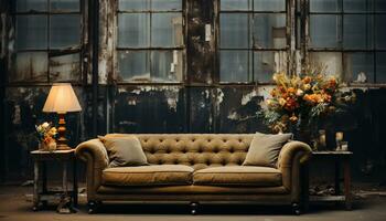 bekväm gammal fashioned soffa i en modern levande rum med elegant dekor genererad förbi ai foto