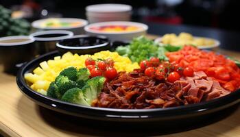 friskhet och friska äter på en gourmet vegetarian sallad tallrik genererad förbi ai foto