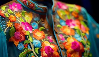 mång färgad mode Kläder mönster textil- dekoration kulturer hantverk stänga upp design genererad förbi ai foto