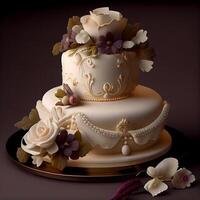 färsk bukett ljuv kärlek bröllop firande med kaka genererad förbi ai foto
