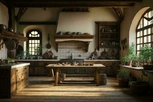 tudor och medeltida stil matlagning rum. ai generativ foto