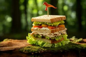 stänga upp av lång smörgås på tabell. ai generativ foto