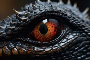 en bild av stänga upp av leguan öga, drake öga, dinosaurie öga generativ ai foto