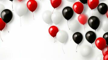 röd och svart ballonger över vit bakgrund. svart fredag begrepp. mall attrapp för text, logotyp och produkt presentation. ai generativ foto