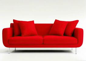 bekväm röd soffa. generativ ai foto