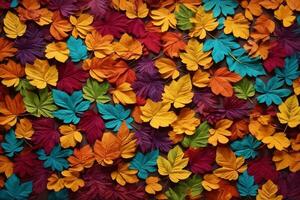 regnbåge färgrik löv bakgrund, färgrik löv bakgrund, Flerfärgad löv bakgrund, löv tapet, fallen löv bakgrund, ai generativ foto