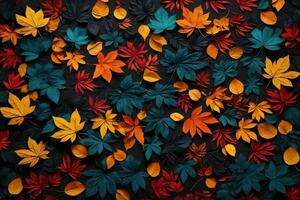 svart färgrik löv bakgrund, löv bakgrund, löv tapet, löv mönster, fallen löv bakgrund, färgrik löv bakgrund, ai generativ foto