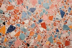 regnbåge Färg terrazzo textur, färgrik terrazzo textur bakgrund, mång Färg terrazzo mosaik- kakel, ai generativ foto