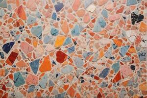 regnbåge Färg terrazzo textur, färgrik terrazzo textur bakgrund, mång Färg terrazzo mosaik- kakel, ai generativ foto