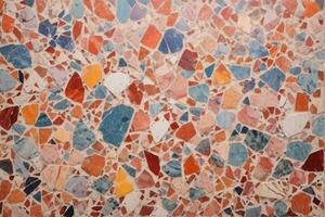 regnbåge Färg terrazzo textur, färgrik terrazzo textur bakgrund, mång Färg terrazzo mosaik- kakel, ai generativ foto