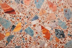 regnbåge Färg terrazzo textur, färgrik terrazzo textur bakgrund, mång Färg terrazzo mosaik- kakel, ai generativ foto