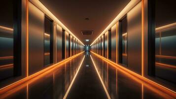 ljus ljus inuti korridor bakgrund ai genererad foto